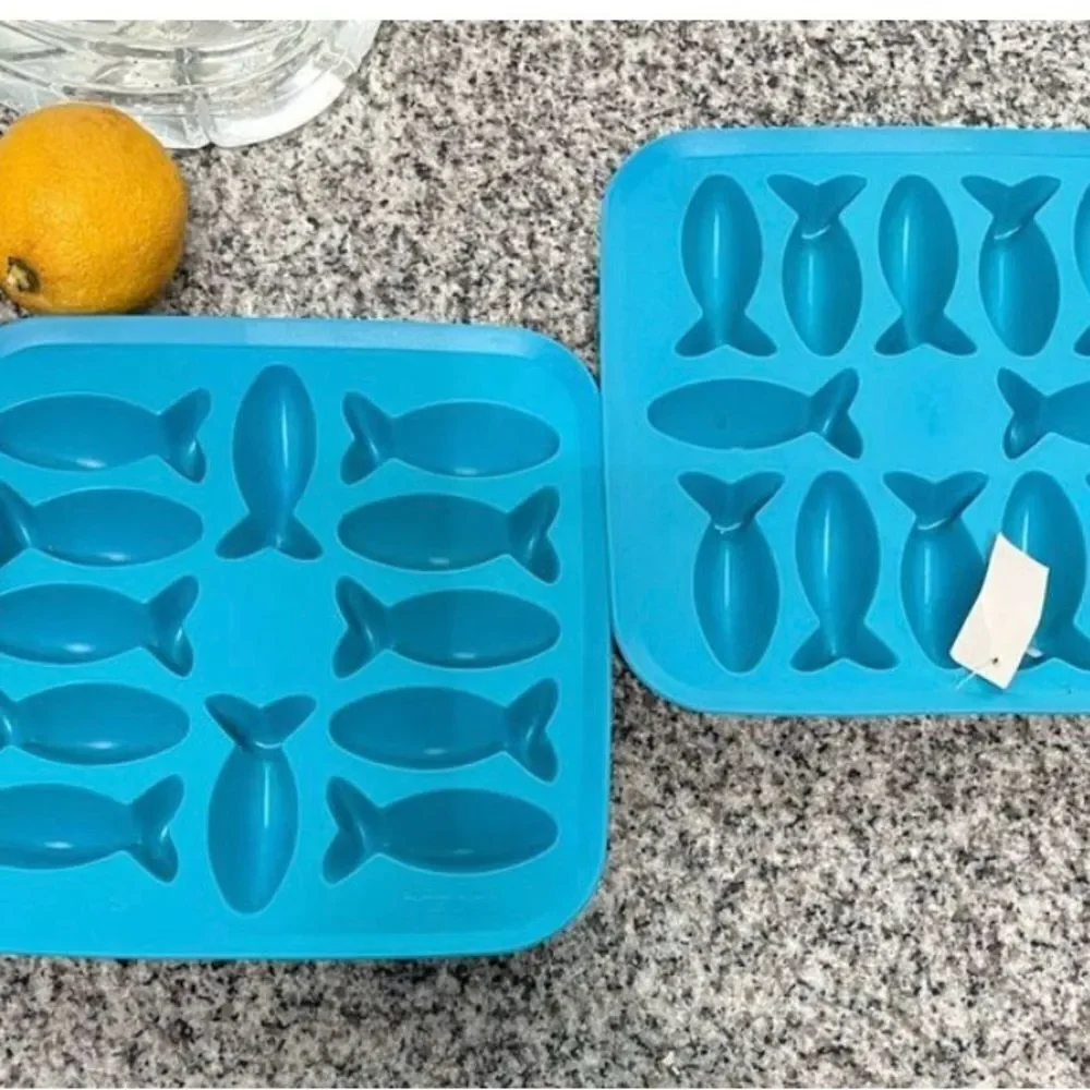 Ikea Lot of 4 Silicone Molds Ice Cubes Fish Heart Mini Donuts for Parties